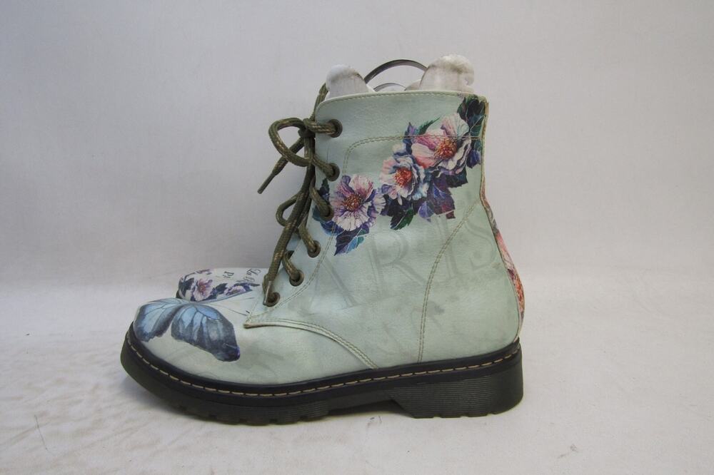 Goby Sz EUR 38 La Papillon Paris Blue Leather Zip Lace Up Ankle Fashion Boots